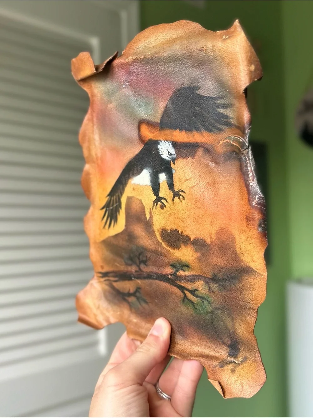 Vintage Bald Eagle Sheep Skin Artwork Southwestern Style